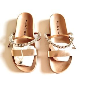 ♥️🇮🇹 NEW! ROSE GOLD LEATHER SANDALS W GORGEOUS HUGE LUXE STONES FOR STRAP